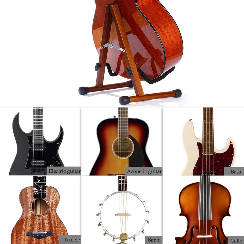 BORGBAR Guitar Stand, A Frame Folding Guitar Holder Adjustable Display Stand, Safe Non-Slip Portable Universal Stringed Instrument Stand with Bass, Banjo, Cello, Ukulele (A Type- Brown) - Image 5